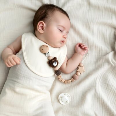 Neutral Crochet Animal Wood Custom Pacifier Clip