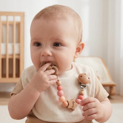 Wooden Star Silicone Beads Custom Pacifier Clip