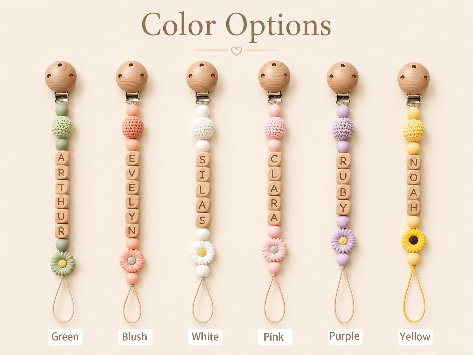 Natural Wooden Letter Beads Custom Pacifier Clip - Image 9