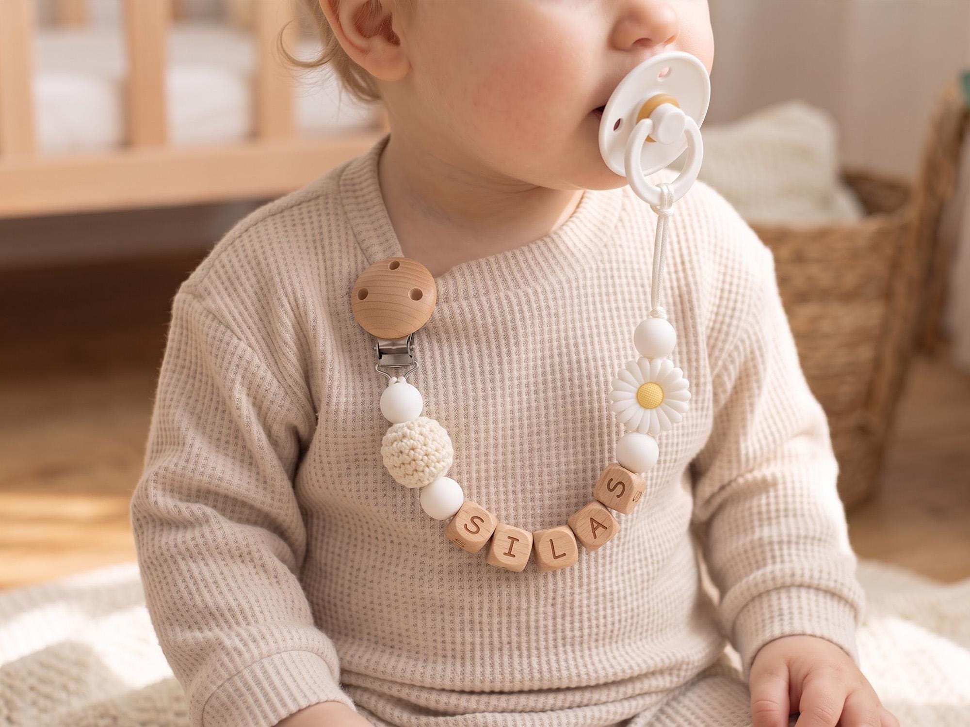 Natural Wooden Letter Beads Custom Pacifier Clip - Image 2