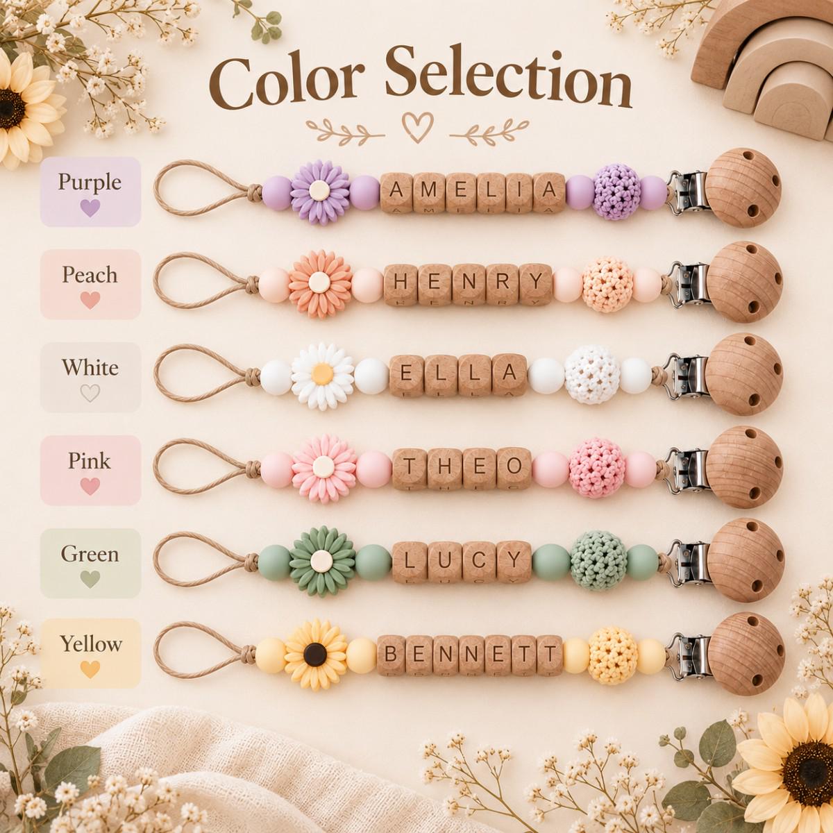 Floral Daisy Letter Beads Custom Pacifier Clip - Image 5