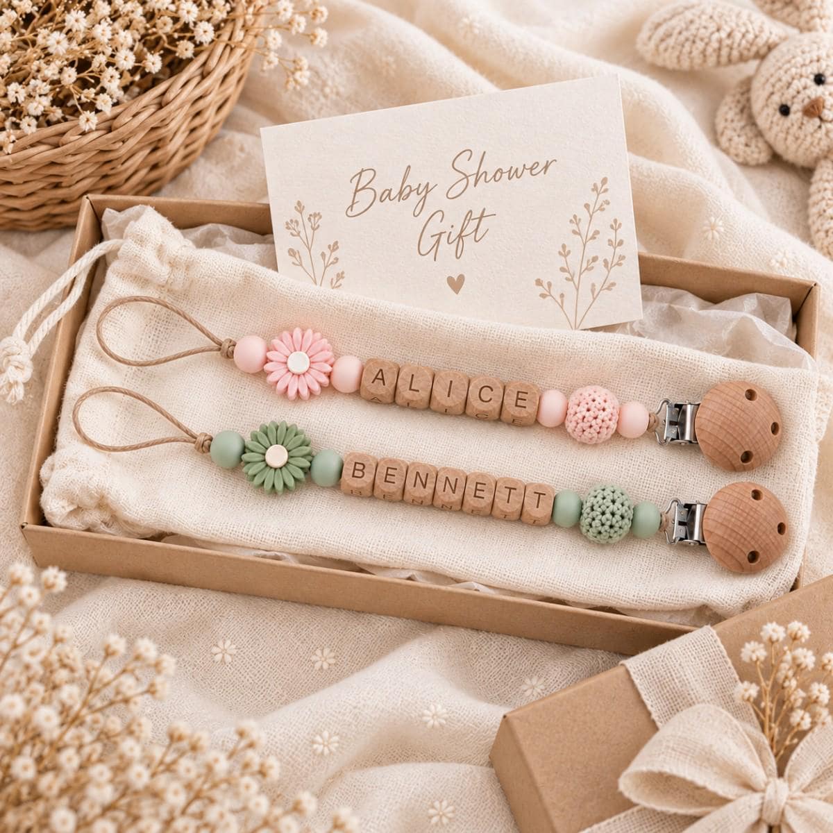 Floral Daisy Letter Beads Custom Pacifier Clip - Image 2