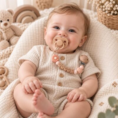 Floral Daisy Letter Beads Custom Pacifier Clip