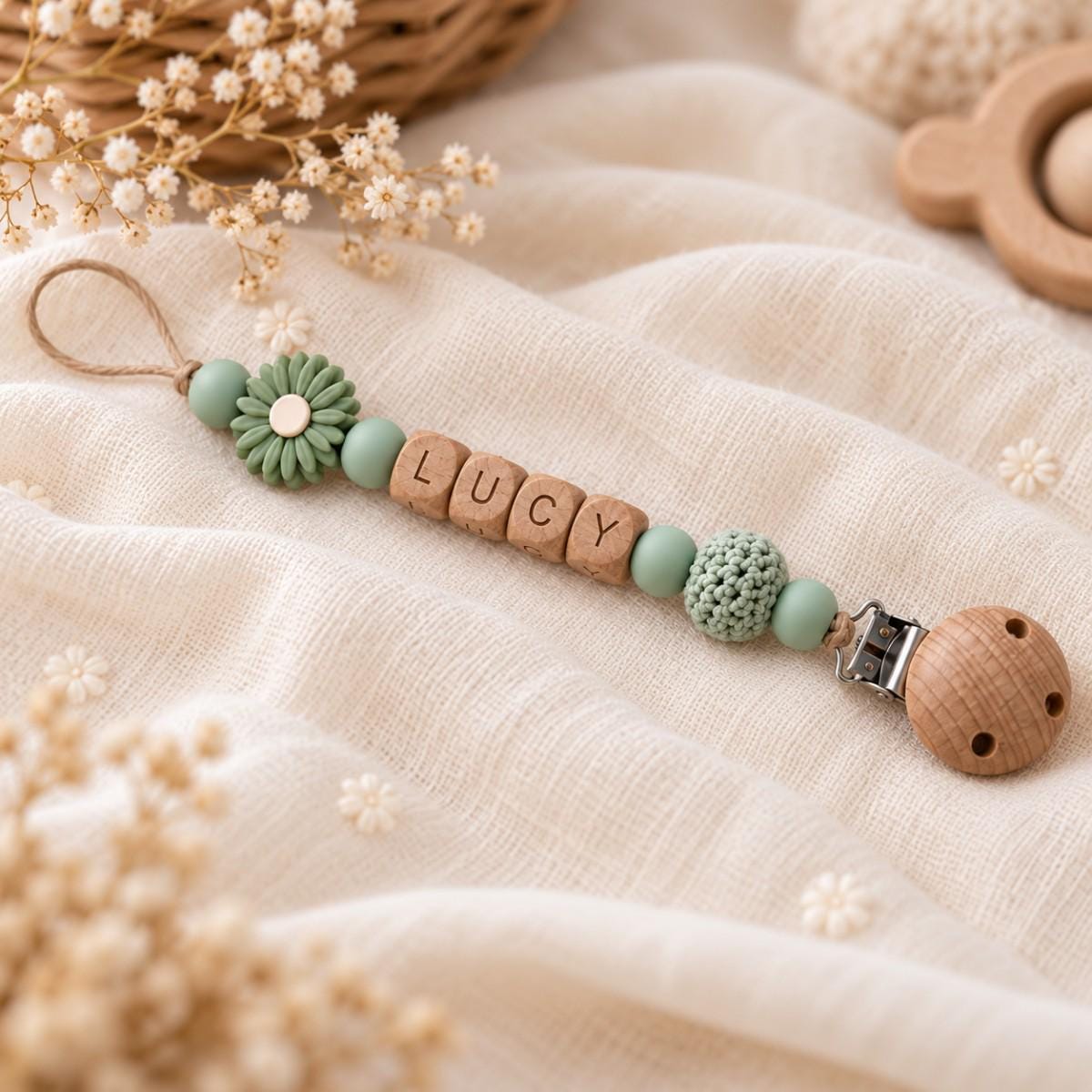 Floral Daisy Letter Beads Custom Pacifier Clip - Image 4